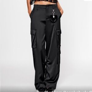 NWT Zara Black Satin Cargo Pants